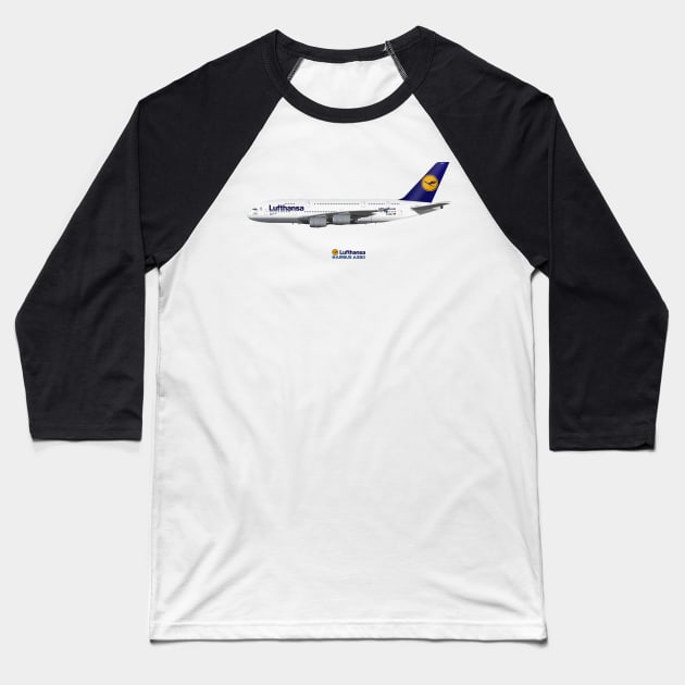 Illustration of Lufthansa Airbus A380 Baseball T-Shirt by SteveHClark